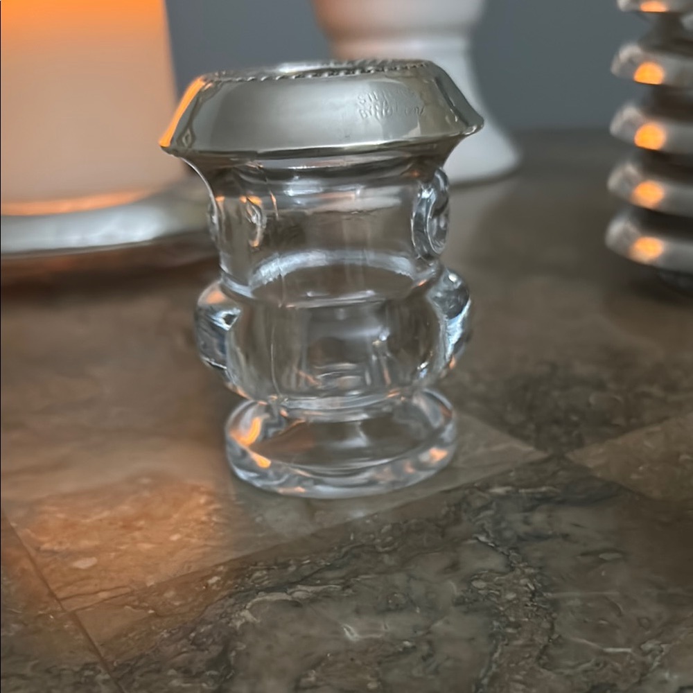 Elegant Silver and Clear Glass toothpick holder